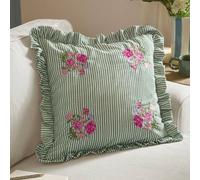 furn. Wylder Martha Ruffle Polyester Filled Cushion - Country Cottage Floral Embroidered Striped Decorative Pillow (Sage - 50x50cm)