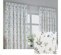 Wylder Nature Meadow 100% Cotton Lined Pencil Pleat Curtains White 168cm width 183cm drop, White
