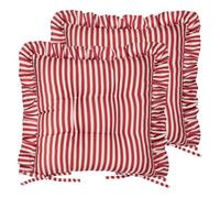 Wylder Millie Ruffle Seat Pads - Pack of 2 - Heritage Stripe Indoor Outdoor Dining & Patio Chair Cushions with Ties (Red - 40x40cm)