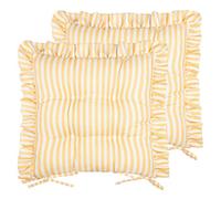 Wylder Millie Ruffle Seat Pads - Pack of 2 - Heritage Stripe Indoor Outdoor Dining & Patio Chair Cushions with Ties (Yellow - 40x40cm)