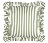 Wylder Millie Ruffle Cushion Cover - Water Resistant Ruffled Edge Heritage Stripe Outdoor Decorative Case (Green - 50x50cm)