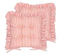 Wylder Millie Ruffle Seat Pads - Pack of 2 - Heritage Stripe Indoor Outdoor Dining & Patio Chair Cushions with Ties (Pink - 40x40cm)