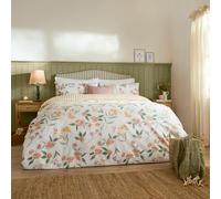 Wylder Nature Betsie Duvet Cover Set - Soft Reversible Floral and Stripe Bedding (Yellow - Super King)