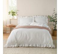 furn. Wylder Blousey Cotton Ruffle Duvet Cover Set - Ruffled Trim Luxury Bedding (Pink - Super King)