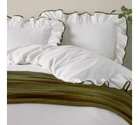 Wylder Nature Blousey Ruffled Cotton Pillowcase Pair - Olive