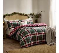 Wylder Nature Braemar Check Duvet Cover Set - Soft Brushed Cotton Reversible Design with Button Closure (Berry/Pine - Single)