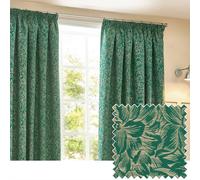 Wylder Nature Grantley Jacquard Pencil Pleat Curtains in Emerald | Size: 168 cm width x 137 cm drop Wylder Nature Emerald 168 cm width x 137 cm drop