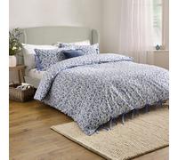 Wylder Nature Hannah Duvet Cover Set - 100% Tumbled Cotton Floral Bedding with Bow Closures (Blue - King)