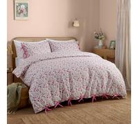 furn. Wylder Hannah Duvet Cover Set - 100% Tumbled Cotton Floral Bedding with Bow Closures (Pink - Super King)
