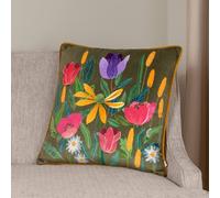 Wylder Nature House Of Bloom Celandine Piped Cushion In Olive