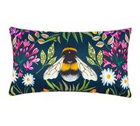 Wylder Nature House Of Bloom Zinnia Bee Cushion Cover - Floral Botanical Bumblebee Design (Navy - 30 x 50cm)