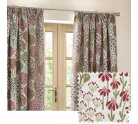 Wylder Nature Ophelia Floral Jacquard Pencil Pleat Curtains - 2 Panels - Width x Drop - 229 x 229cm (90 x 90) - Redwood, Rednut