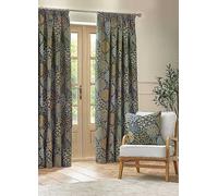 Wylder Ophelia Fully Lined Jacquard Floral Pencil Pleat Curtains Blue/Saffron 168cm width 229cm drop, Multi