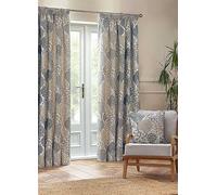 Wylder Ophelia Fully Lined Jacquard Floral Pencil Pleat Curtains Wedgewood 168cm width 229cm drop, Multi