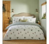Wylder Nature Robin’s Return Duvet Cover Set - Brushed Cotton Woodland Reversible Bedding with Handpainted Robins (Cream/Pine - Single)