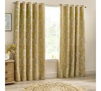 Wylder Nature Sophia Jacquard Floral Eyelet Curtains - Gold - 168cm x 183cm - Gold - 100% Polyester