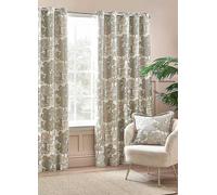 Wylder Nature Wylder Woodlands Fully Lined Floral Jacquard Eyelet Curtains Natural 117cm width 137cm drop, Cream