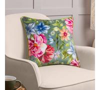 Wylder Nectar Garden Petunia Floral Piped Cushion In Teal Teal