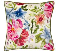 Wylder Nectar Garden Petunia Piped Velvet Floral Cushion Cover - Cream - 43cm x 43cm - Cream - 100% Polyester