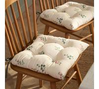 furn. Wylder Olivia Seat Pads - Pack of 2 - Rustic Floral Natural Linen Look Slub Cotton Tie Chair Cushions (Green - 40x40cm)