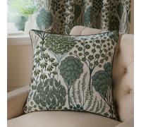 furn. Wylder Ophelia Feather Filled Cushion - Reversible Botanical Floral Jacquard Pillow (Thyme/Mineral - 50x50cm)