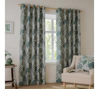 furn. Wylder Ophelia Room Darkening Eyelet Curtain Pair - Bold Botanical Floral Jacquard Drapes (Thyme/Mineral - L 183 x W 229cm - 2 Panels)