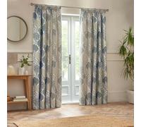 Wylder Ophelia Jacquard Floral Pencil Pleat Curtains - Wedgewood - 117cm x 138cm - Wedgewood - 100% Polyester