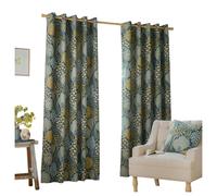 Wylder Ophelia Lined Floral Pencil Pleat Curtains - Blue/Saffron - 229cm x 137cm - Blue/Saffron - 100% Polyester