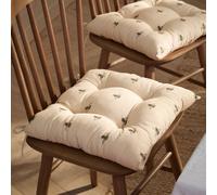 furn. Wylder Ramble Bumble Bee Seat Pads - Pack of 2 - Rustic Natural Farmhouse Style Slub Cotton Tie Chair Cushions (Natural - 40x40cm)
