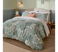 Wylder Topiary Duvet Cover Set - Reversible Woodland Tree Stripe Cotton Rich Bedding (Green - Single)