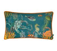 Wylder Tropics Abyss Chenille Sea Creatures Cushion Cover - Ocean Blue - 50cm x 30cm - Ocean Blue - 100% Polyester