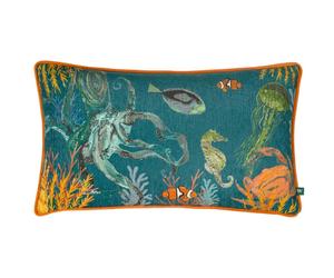 Wylder Tropics Abyss Chenille Sea Creatures Cushion Cover - Ocean Blue - 50cm x 30cm - Ocean Blue - 100% Polyester