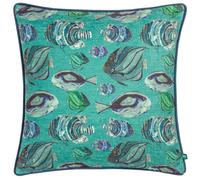 furn. Wylder Abyss Fish Polyester Filled Cushion - Hand Painted Ocean Inspired Tropical Fish Chenille Decorative Pillow (Teal - 43x43cm)