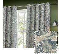 Wylder Tropics Bengal Chenille Eyelet Curtains (Wedgewood - 229 x 137cm) | Bengal tigers in a lush jungle scene on soft chenille with tonal colour and room-darkening lining for bold tropical style