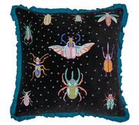 Wylder Tropics Darkling Beetles Embroidered Velvet Cushion In Black Black 50cm x 50cm