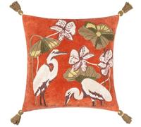 Wylder Tropics Kushiro Embroidered Velvet Cushion Cover, Coral