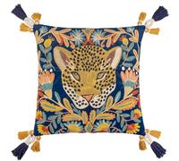 Wylder Tropics Regal Leopard Embroidered Velvet Cushion Cover, Royal Blue