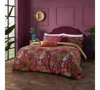 furn. Wylder Viranai Duvet Cover Set - Textured Slub Cotton Rich Floral Bedding (Lake Cerise - King - 230x220cm)