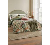 Wylder Nature Wallflower Botanical Duvet Cover Set - Vintage Botanics Linen Look (Celadon Green - Single)