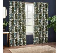 Wylder Woodlands Jacquard Floral Eyelet Curtains - Green - Green - 117cm x 137cm - 117cm x 137cm