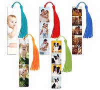 Wyleaves Personalized Bookmarks with Picture Text - Custom Bookmarks Photo - 2-Sided Wooden Customized Bookmark with Random Color Tassel for Family Pets Birthdays Christmas Valentine's Day Gift