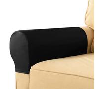 WYLEBER Couch Arm Covers,Sofa Arm Covers Set of 2,Stretch Waterproof PU Armrest Slipcovers,for Couch Loveseat Armchair(Black,2 Pcs)