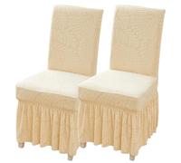 WYLEBER Dining Chair Covers with Long Skirt,Chair Covers for Dining Room Set of 2/4/6,Stretch Removable Chair Slipcovers for Kitchen Wedding Party Banquet(Champagne,2 Set)