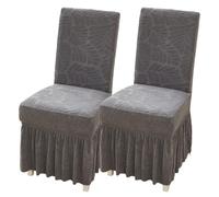 WYLEBER Dining Chair Covers with Long Skirt,Chair Covers for Dining Room Set of 2/4/6,Stretch Removable Chair Slipcovers for Kitchen Wedding Party Banquet(Dark Gray,2 Set)