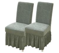 WYLEBER Dining Chair Covers with Long Skirt,Chair Covers for Dining Room Set of 2/4/6,Stretch Removable Chair Slipcovers for Kitchen Wedding Party Banquet(Green,2 Set)