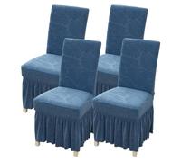 WYLEBER Dining Chair Covers with Long Skirt,Chair Covers for Dining Room Set of 2/4/6,Stretch Removable Chair Slipcovers for Kitchen Wedding Party Banquet(Blue,4 Set)