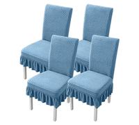 WYLEBER Dining Chair Covers with Skirt,Stretchable Universal Dining Room Chair Slipcovers Set of 2/4/6,Four Seasons and Removable Washable,for Home Kitchen Hotel Party Decor(Lake Blue,4 Set)
