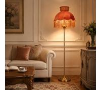Wylolik French Retro Floor Lamp, Tassel Fabric Shade, 3-Color Dimmable Standing Lighting; 62-in Tall Eye-Friendly Reading loor Light for Living Rooms, Bedrooms, Study Home Offices