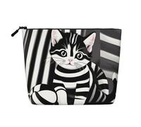 WYLXIN Black And White Striped Kitten Fake Hemp Makeup Bag. Environmentally Friendly And Durable, Simple Design, Easy To Store Your Beauty Essentials., Black, One Size