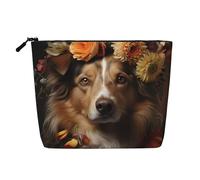 WYLXIN Dog Girl With Flowers Fake Hemp Makeup Bag. Environmentally Friendly And Durable, Simple Design, Easy To Store Your Beauty Essentials., Black, One Size